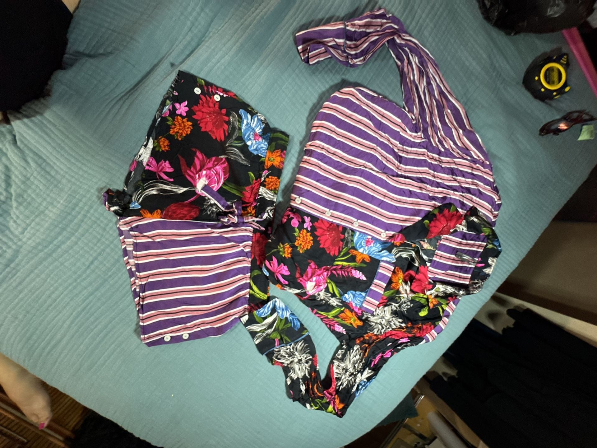Anthropologie Mixed Print Floral Stripe Pajama Shorts Set Medium NWOT/NWT 1