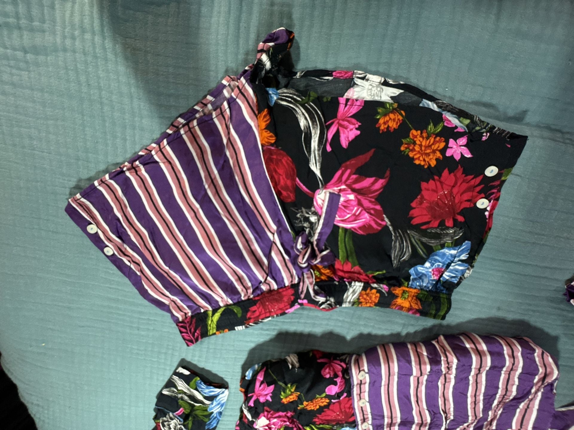 Anthropologie Mixed Print Floral Stripe Pajama Shorts Set Medium NWOT/NWT 2