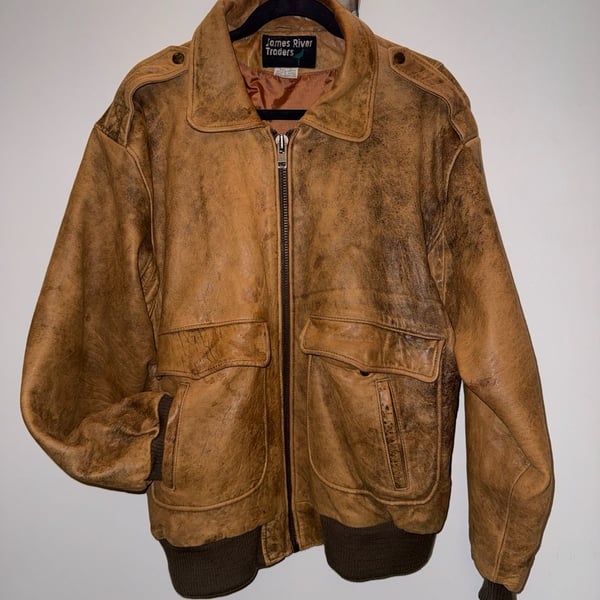 James River Traders Leather Bomber Jacket Size L Brown Flight N8470