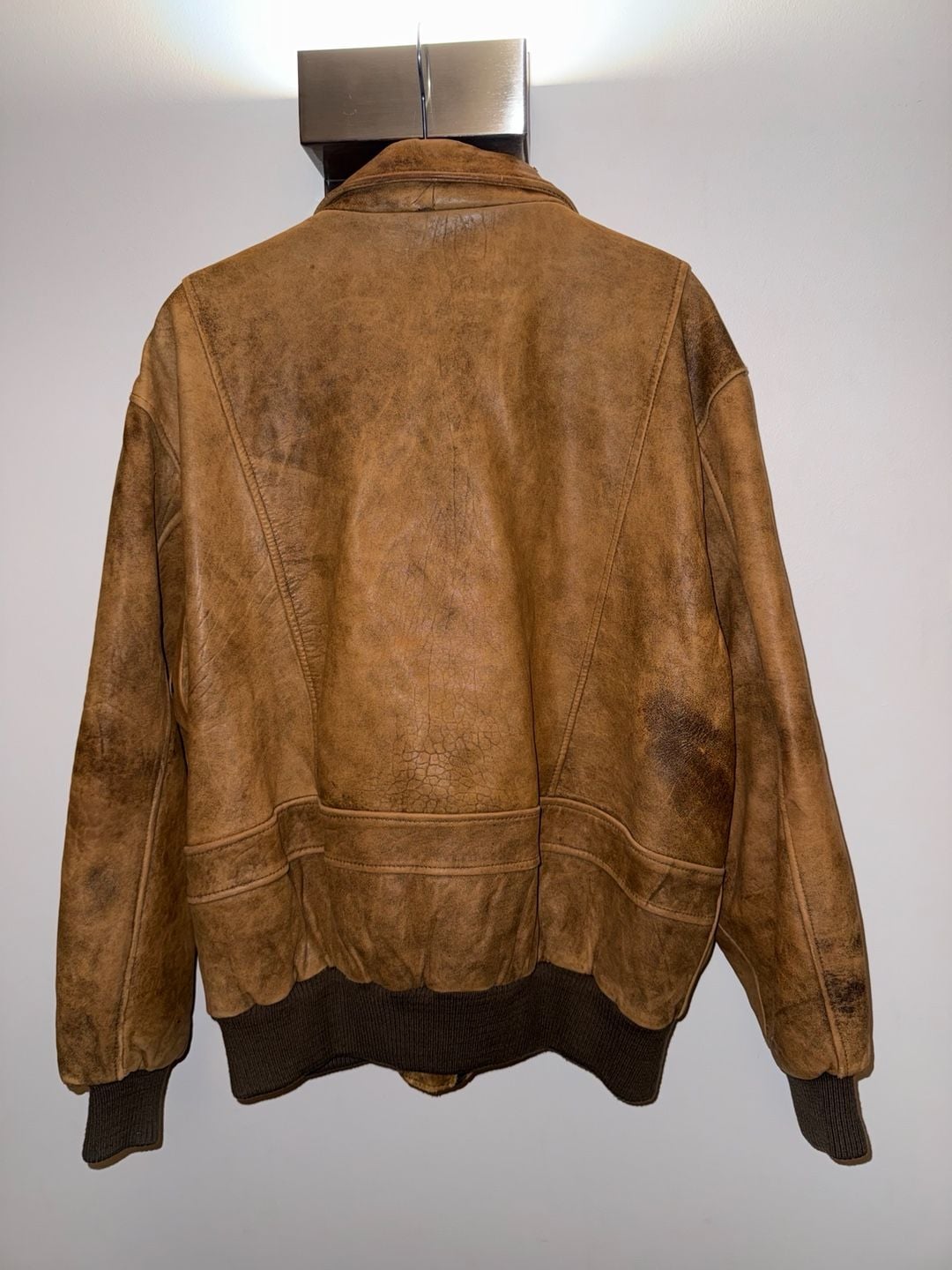 James River Traders Leather Bomber Jacket Size L Brown Flight N8470 5