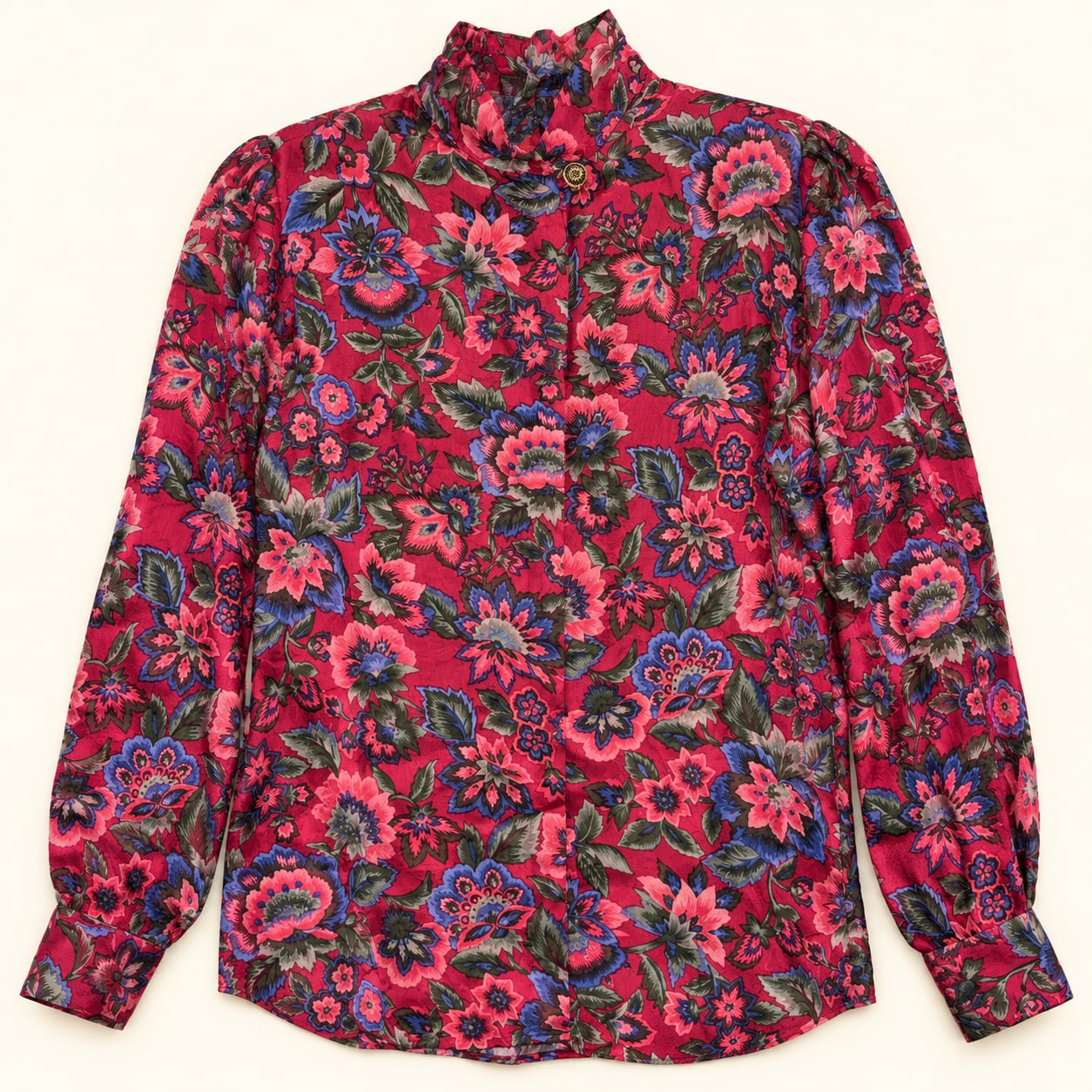 Vintage David Brooks Floral Blouse Made in USA High Neck Romantic Size 4 3
