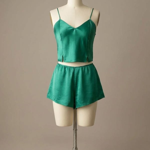 Y2K VTG Victoria's Secret 100% Silk green Cami And Shorts Set Size S