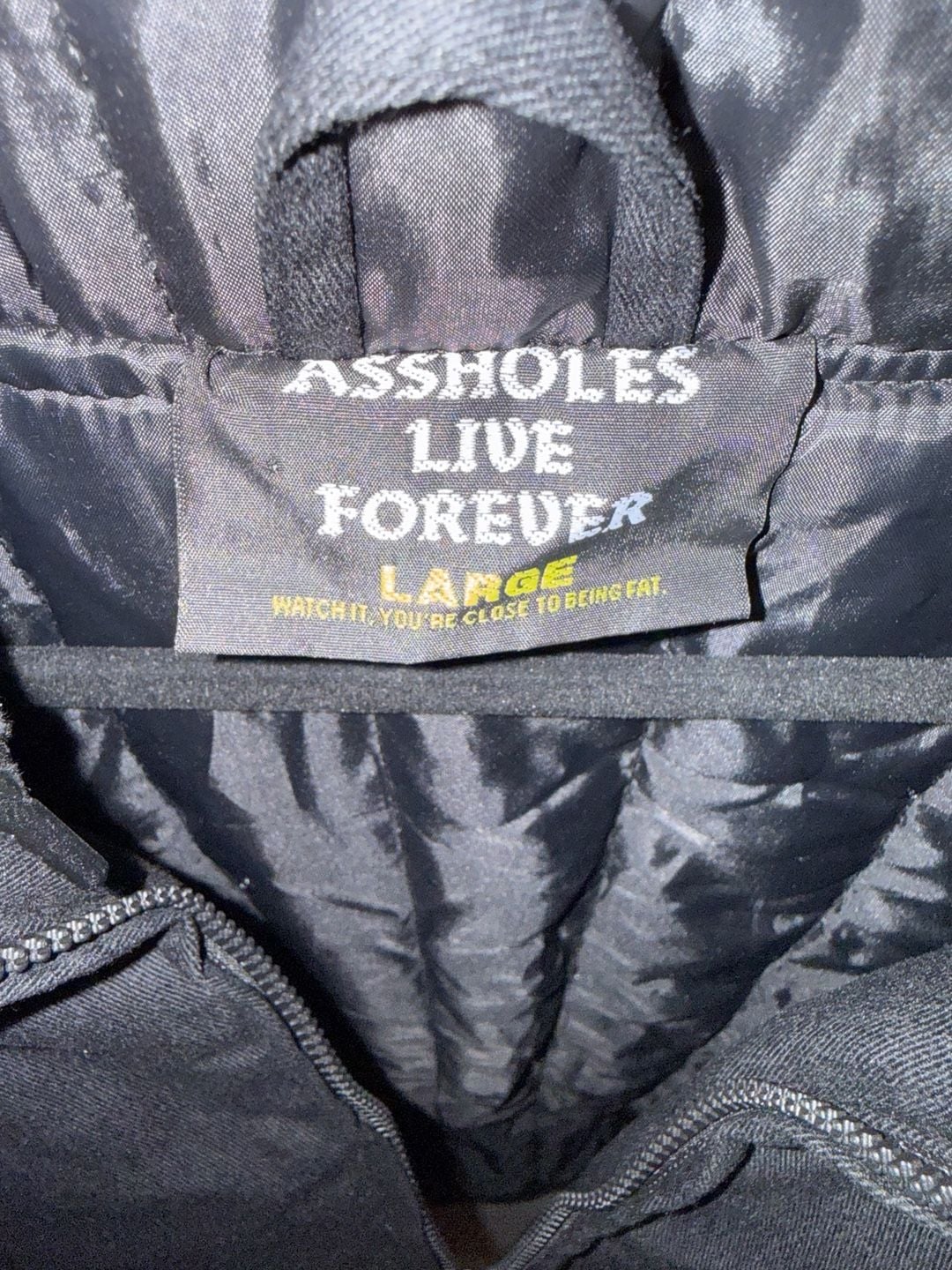 Assholes Live Forever Bomber Jacket Size Large Black Skull Bones 5