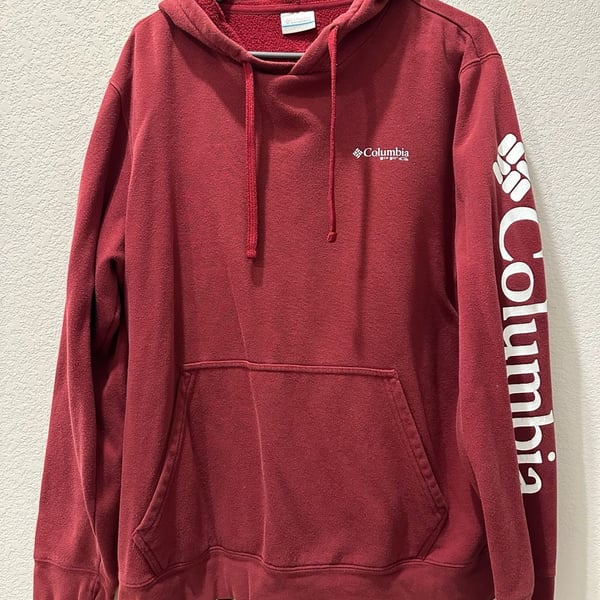 Columbia PFG Pullover Hoodie Size L Red Sleeve Logo