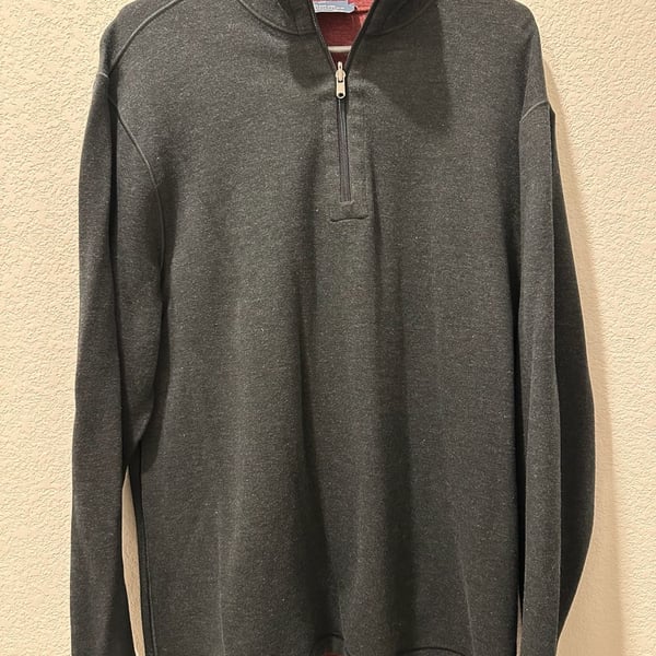 Roundtree & Yorke Half Zip Sweater Size M Gray Reversible Pullover