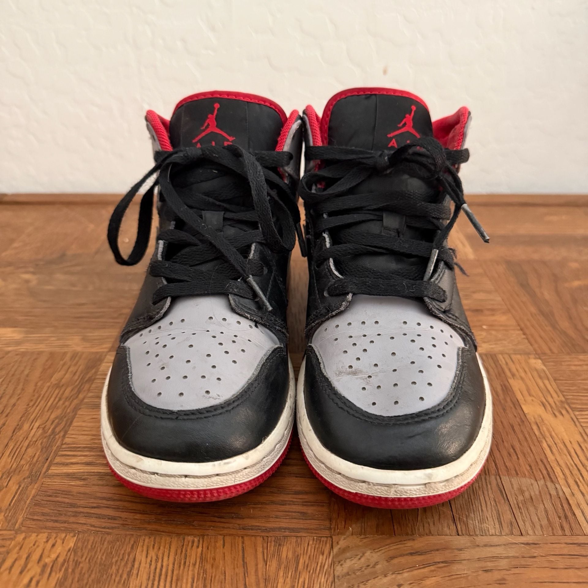 Nike Air Jordan 1 Mid Black Gym Red Medium Grey Sneakers 4Y 5