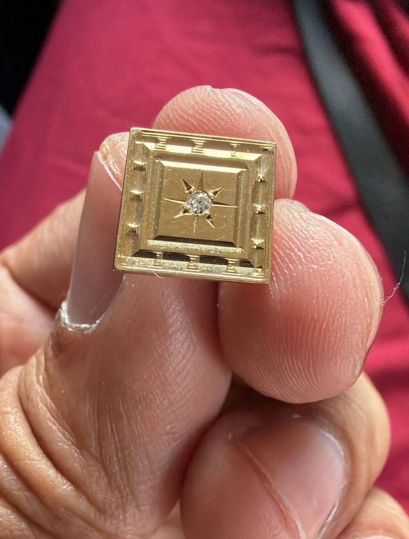 Vintage 14K Yellow Gold Diamond Square Lapel Pin Stick Pin 2
