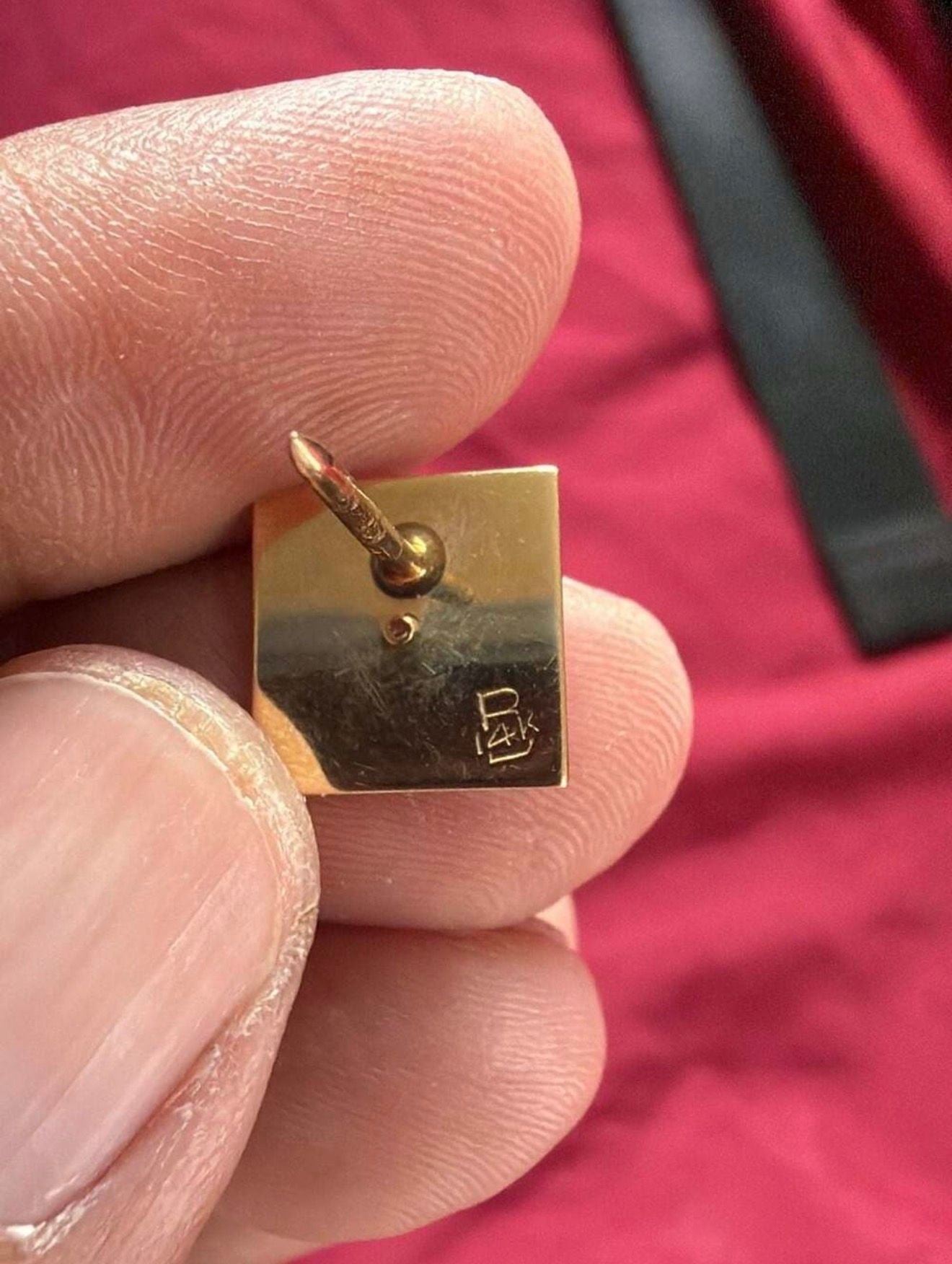 Vintage 14K Yellow Gold Diamond Square Lapel Pin Stick Pin 3