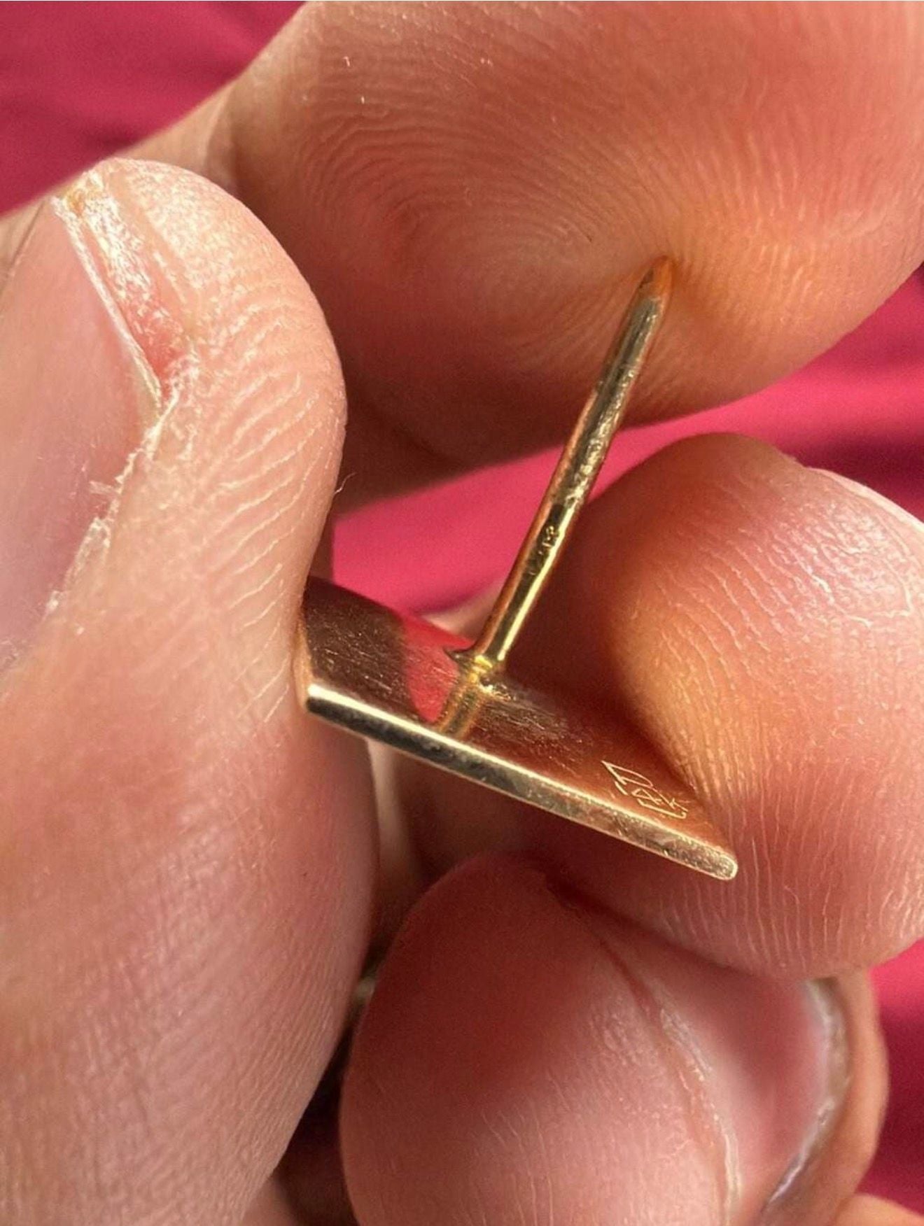 Vintage 14K Yellow Gold Diamond Square Lapel Pin Stick Pin 4