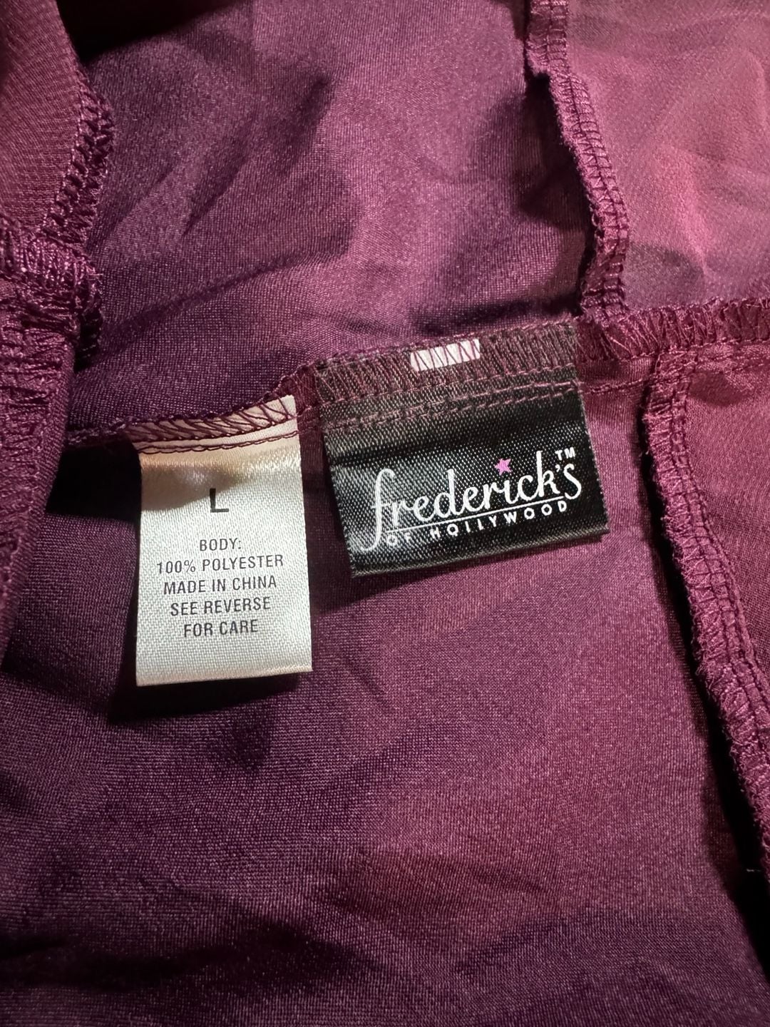 Fredericks Of Hollywood Cami Pajama Set Size L Burgundy Satin Lounge 2