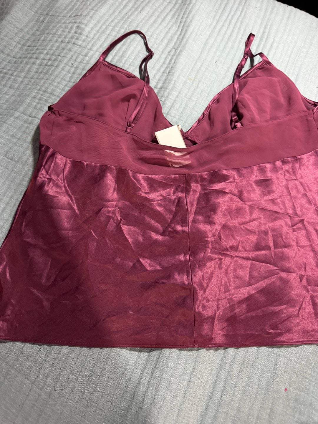 Fredericks Of Hollywood Cami Pajama Set Size L Burgundy Satin Lounge 3
