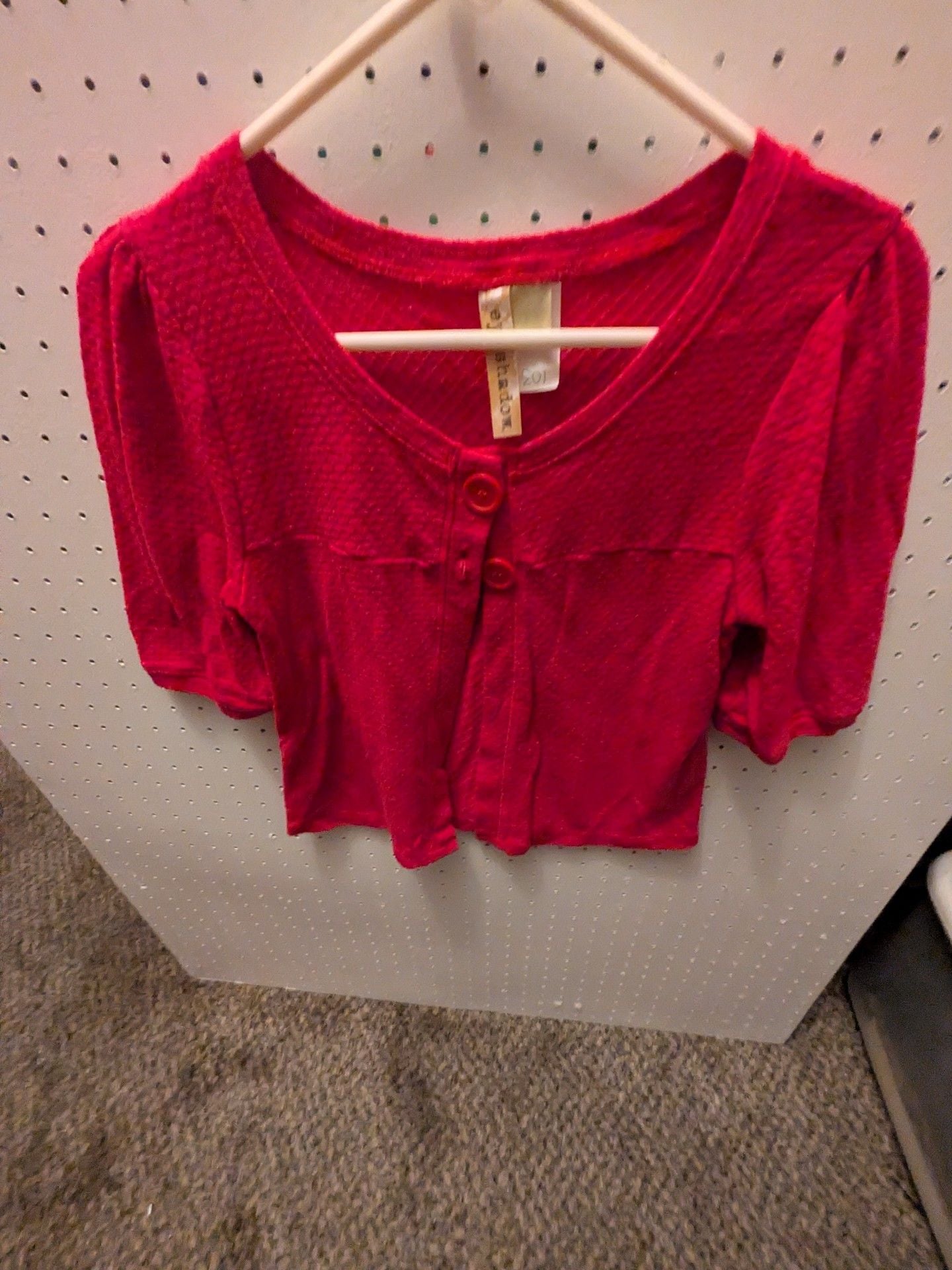 eyeshadow Top pink Textured Short Sleeve Button Front 2