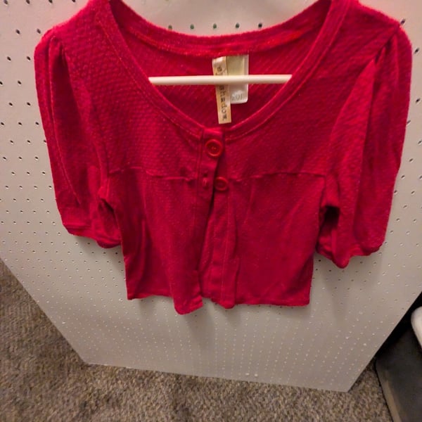 eyeshadow Top pink Textured Short Sleeve Button Front