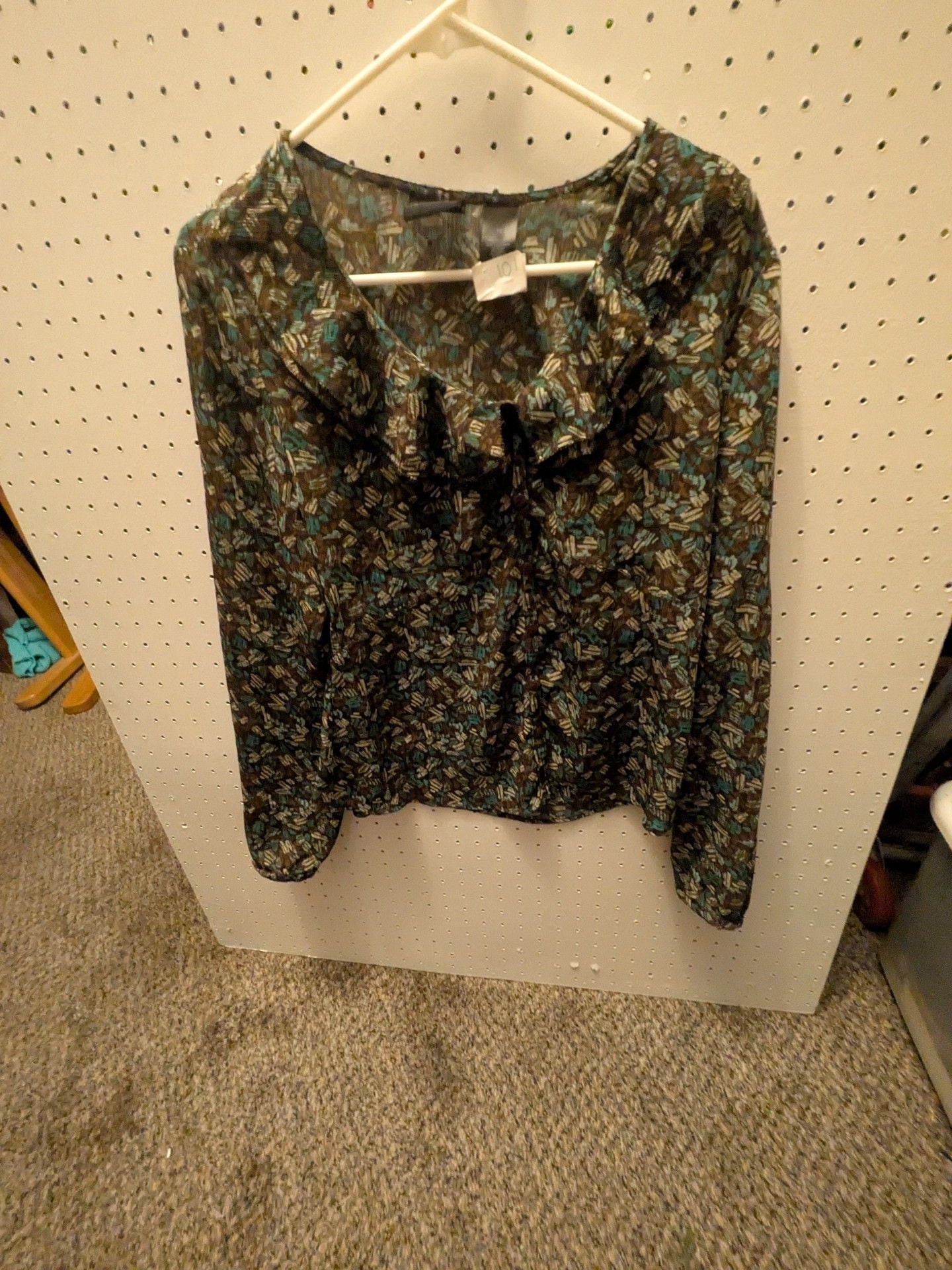 Axcess Blouse Size 12 Abstract Print Ruffle Neck Long Sleeve 2