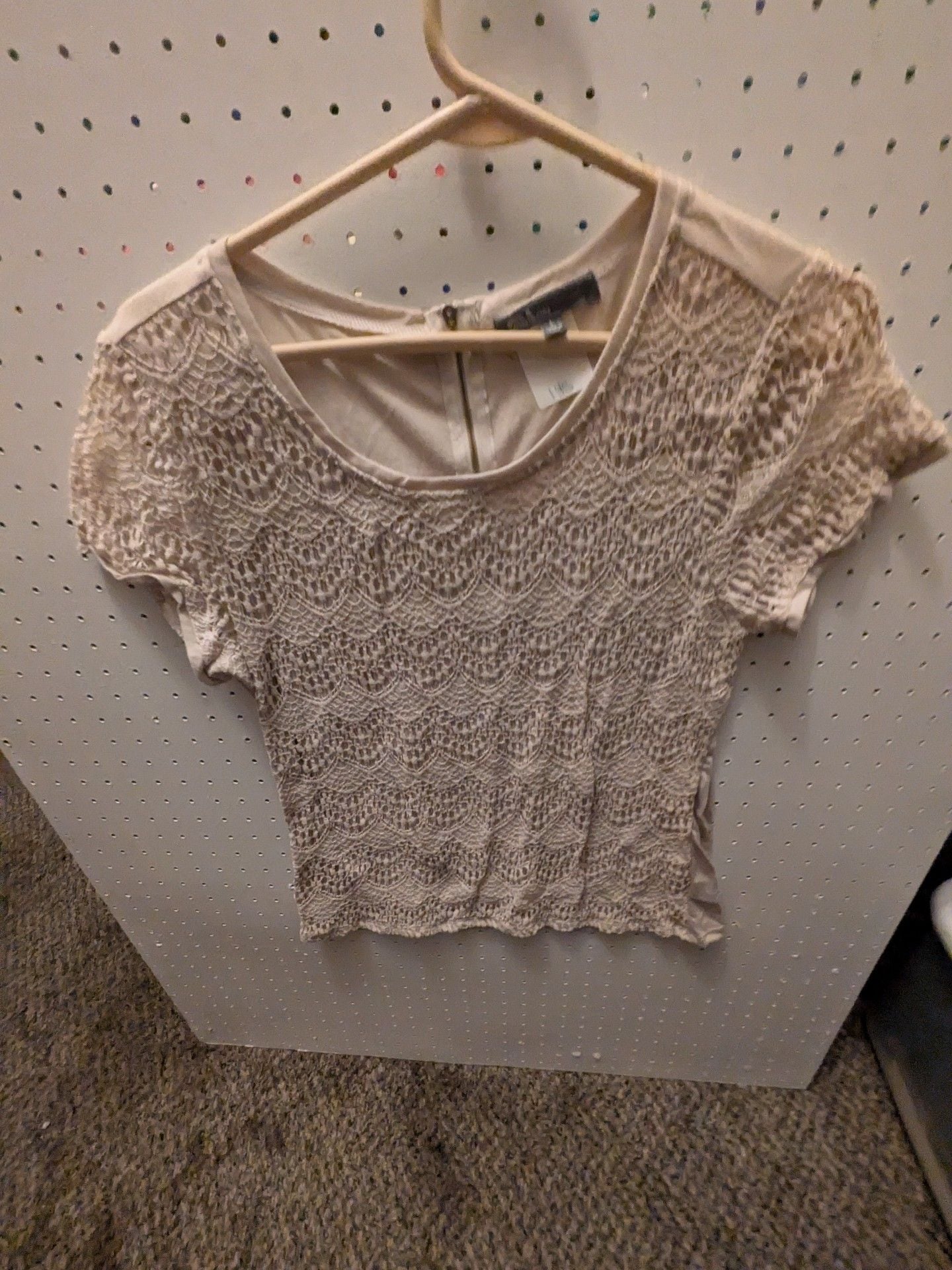 89th & Madison Lace Short Sleeve Top Size L Beige 2