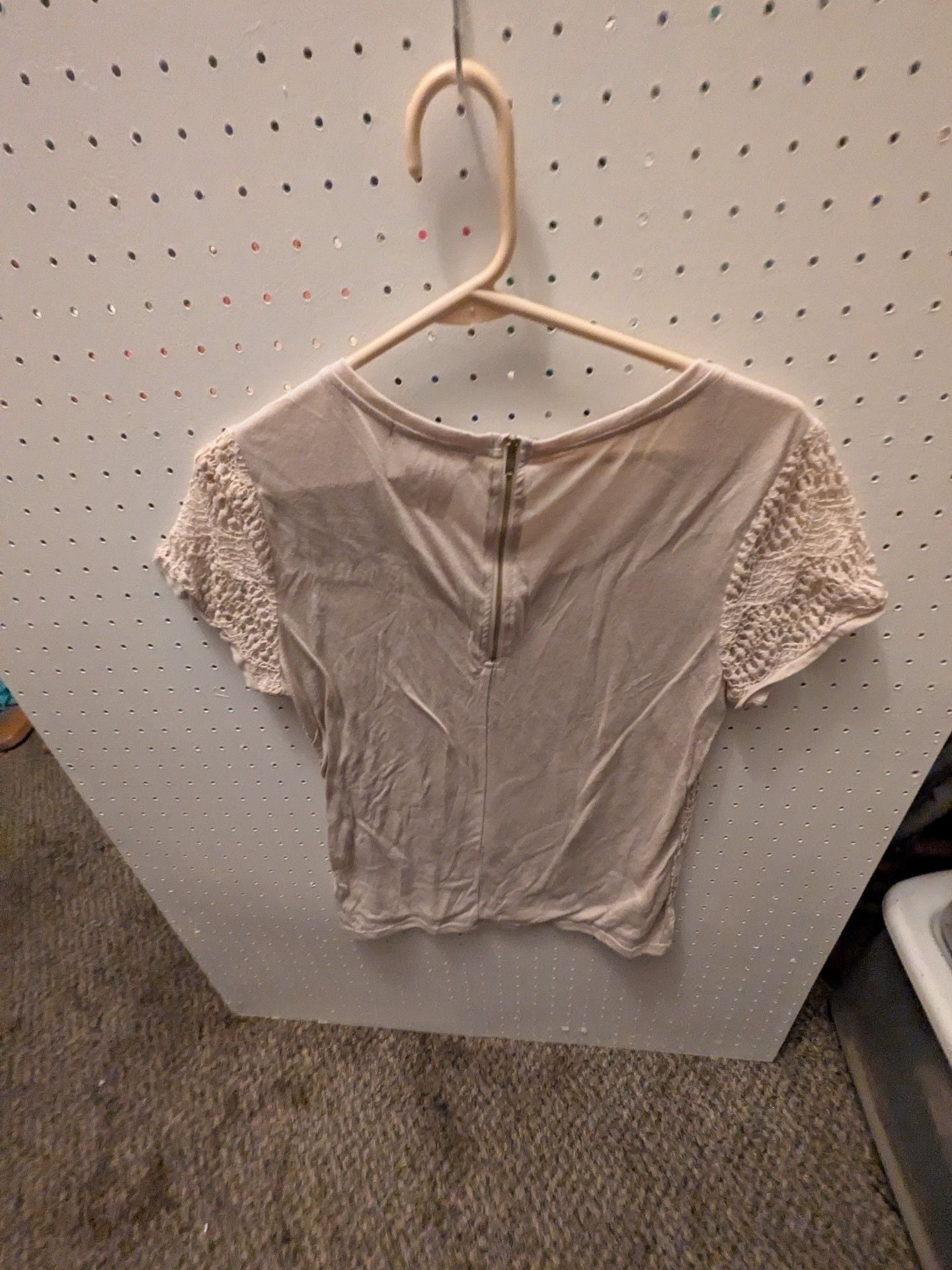 89th & Madison Lace Short Sleeve Top Size L Beige 4