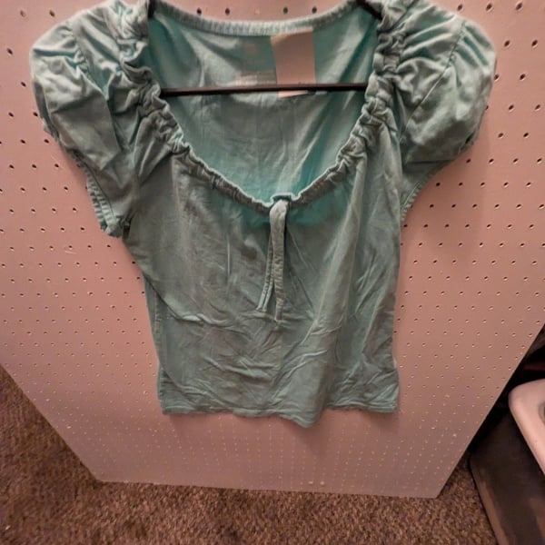 Cotton On Crop Top Blouse Size S (4/6) Mint Green Short Sleeve
