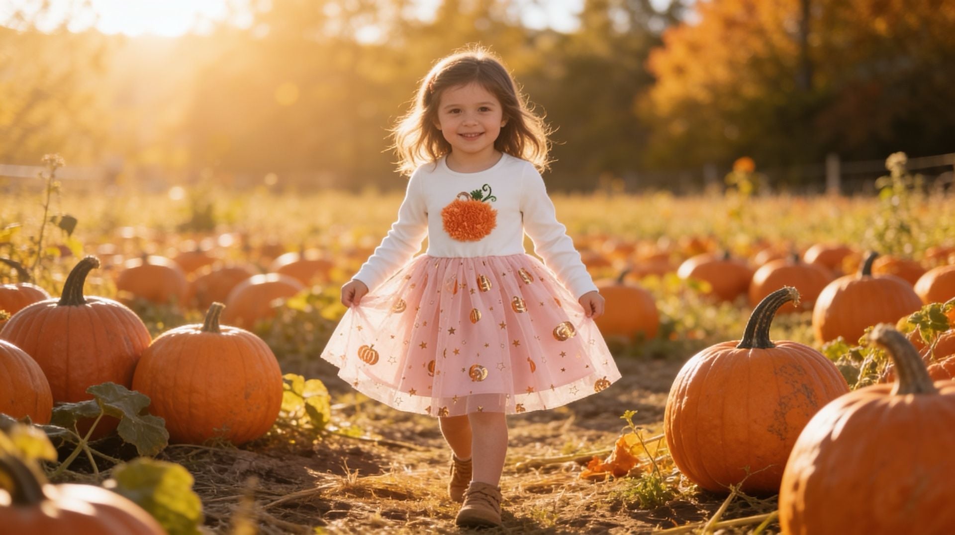 Zunies Long Sleeve Pumpkin Tutu Dress White Pink Sequin 3