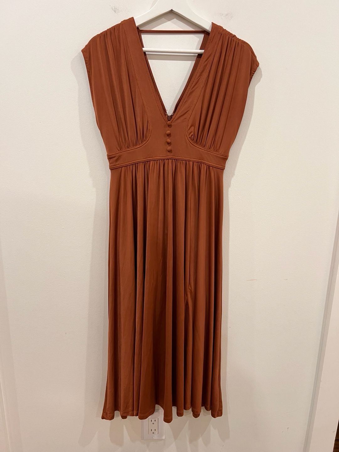 Anthropologie BHLDN V-Neck Midi Dress Rust Orange Jersey Fall Wedding 3