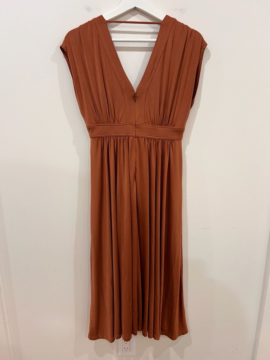 Anthropologie BHLDN V-Neck Midi Dress Rust Orange Jersey Fall Wedding 4