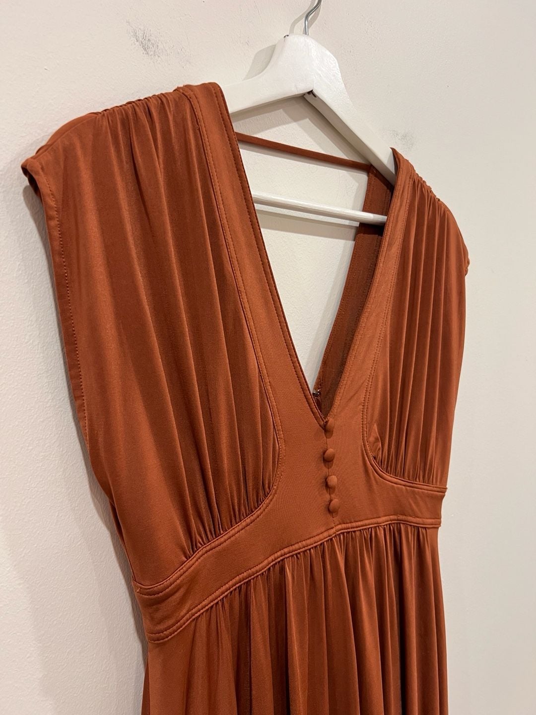 Anthropologie BHLDN V-Neck Midi Dress Rust Orange Jersey Fall Wedding 5