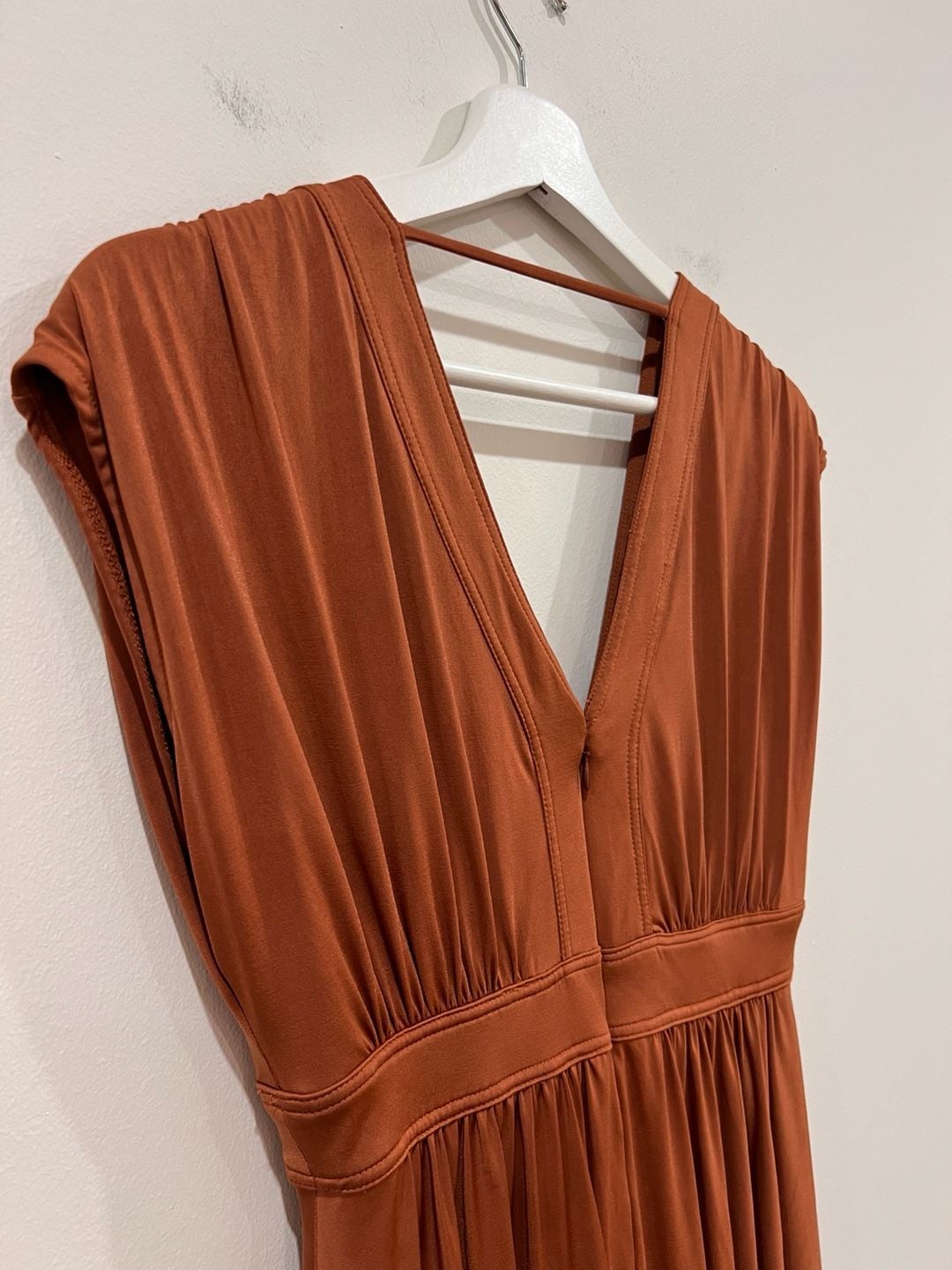 Anthropologie BHLDN V-Neck Midi Dress Rust Orange Jersey Fall Wedding 6