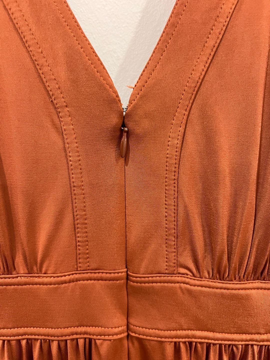 Anthropologie BHLDN V-Neck Midi Dress Rust Orange Jersey Fall Wedding 8