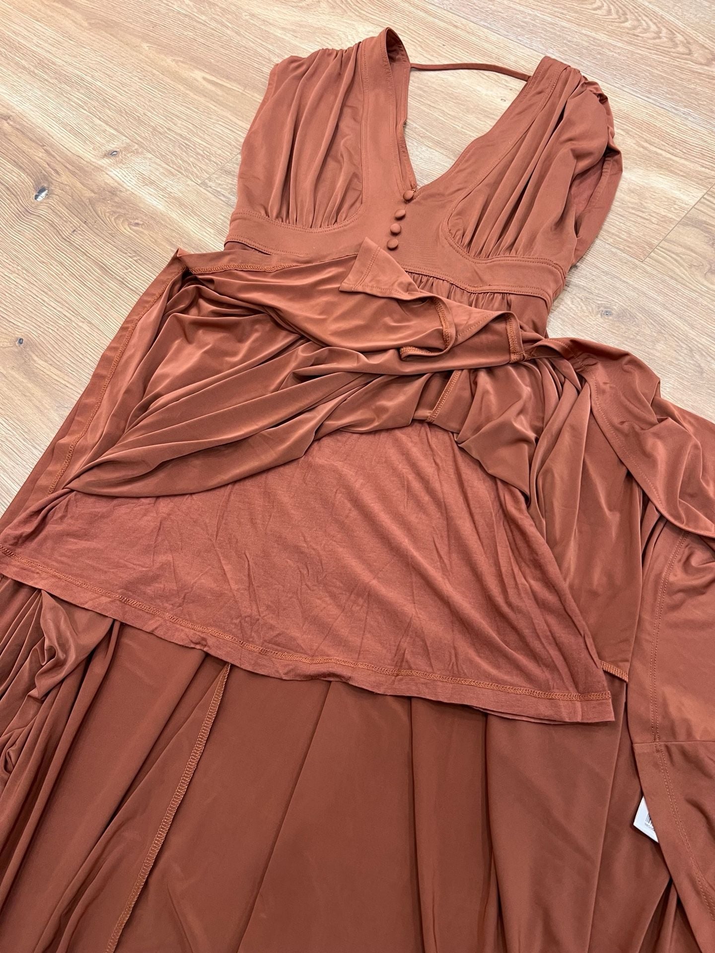 Anthropologie BHLDN V-Neck Midi Dress Rust Orange Jersey Fall Wedding 10
