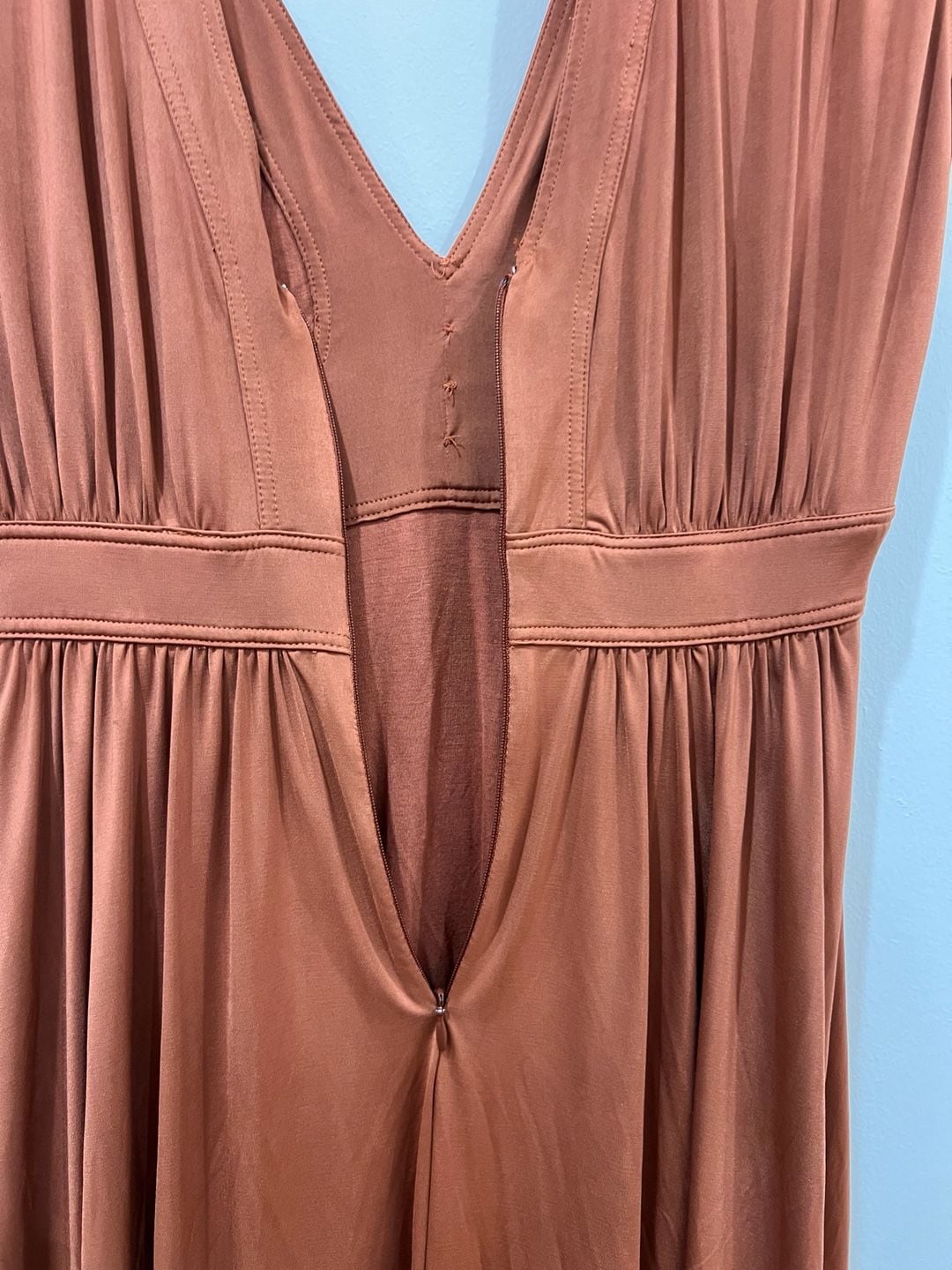 Anthropologie BHLDN V-Neck Midi Dress Rust Orange Jersey Fall Wedding 11