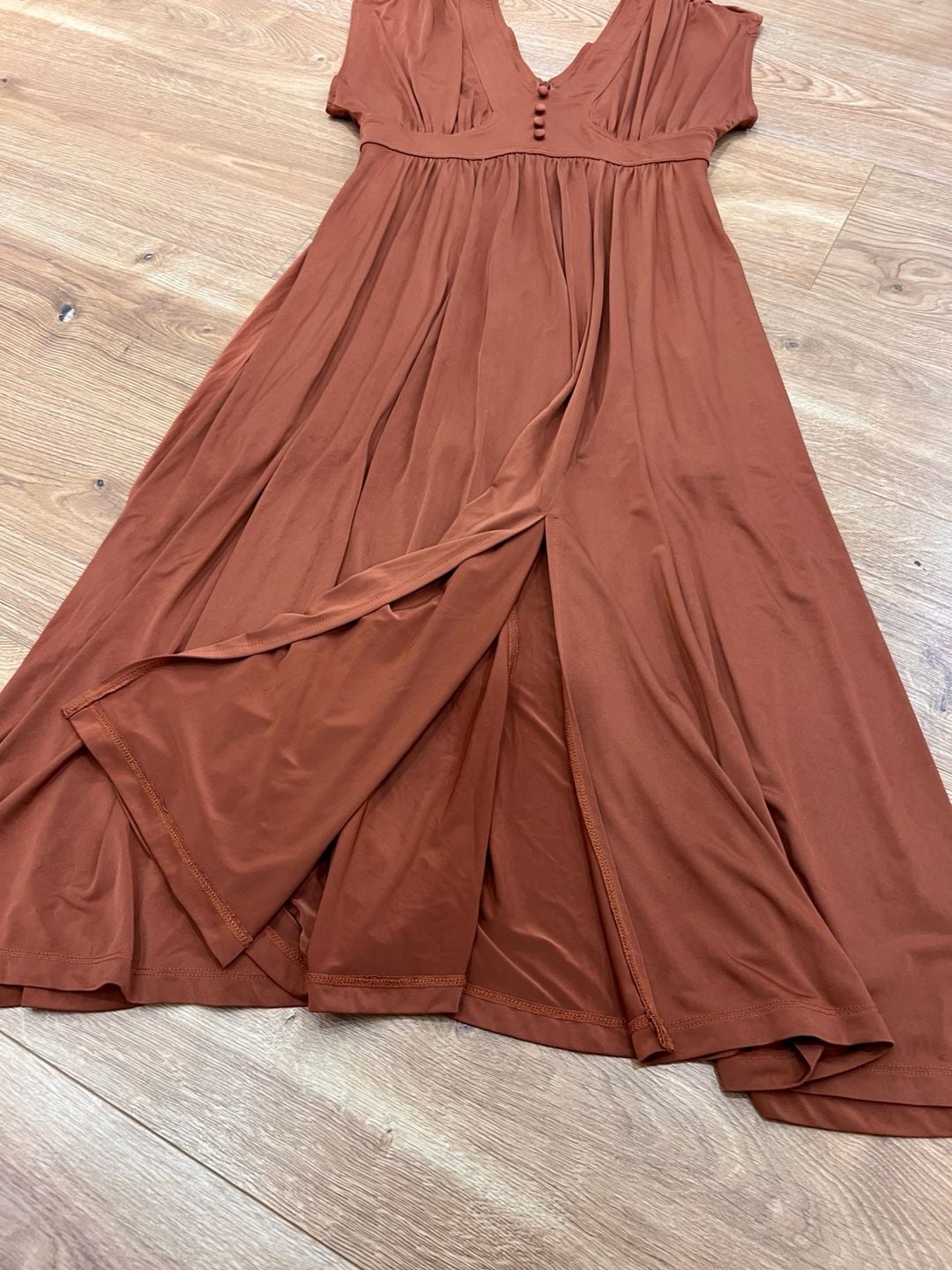 Anthropologie BHLDN V-Neck Midi Dress Rust Orange Jersey Fall Wedding 12