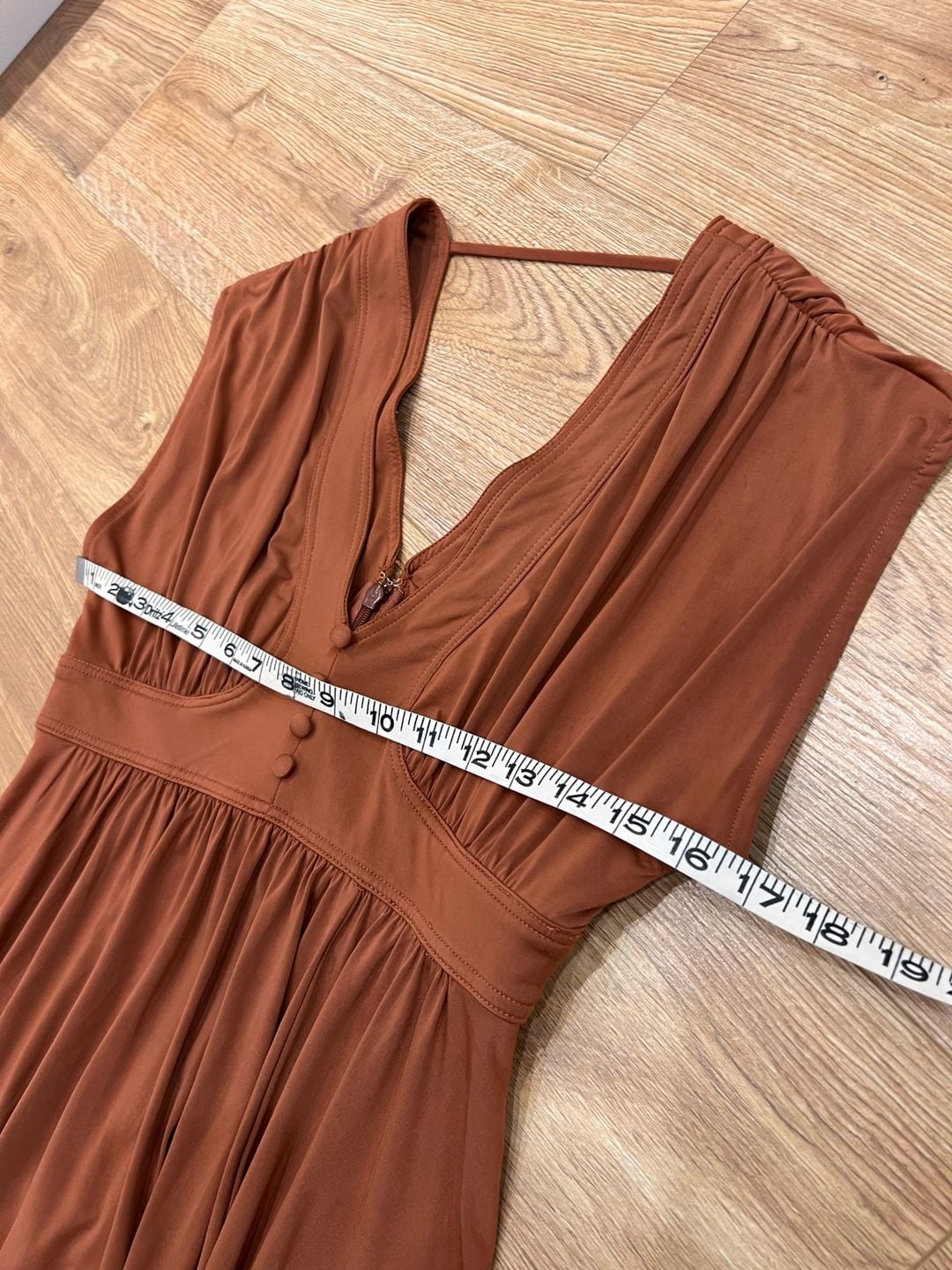Anthropologie BHLDN V-Neck Midi Dress Rust Orange Jersey Fall Wedding 13