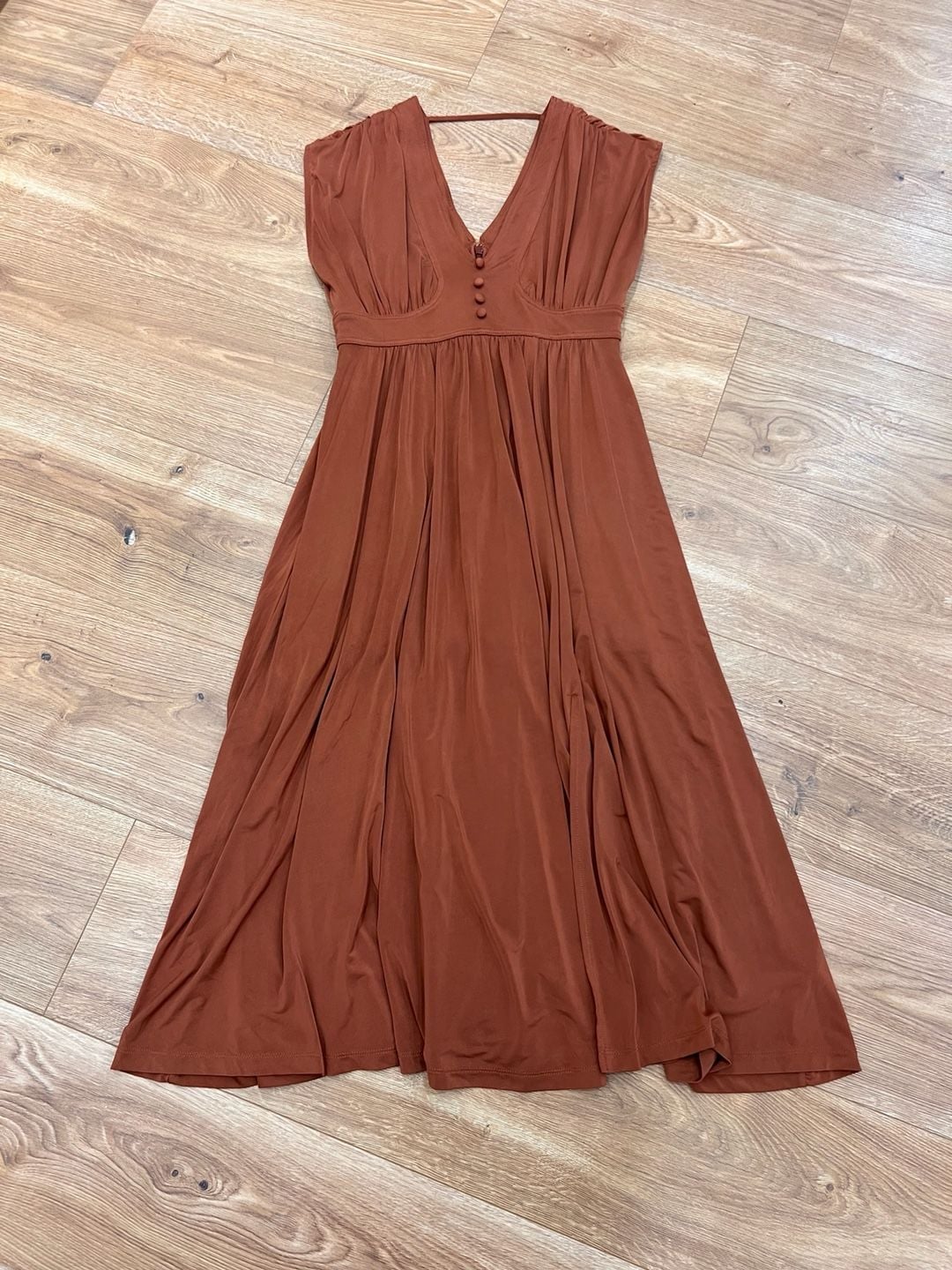 Anthropologie BHLDN V-Neck Midi Dress Rust Orange Jersey Fall Wedding 17