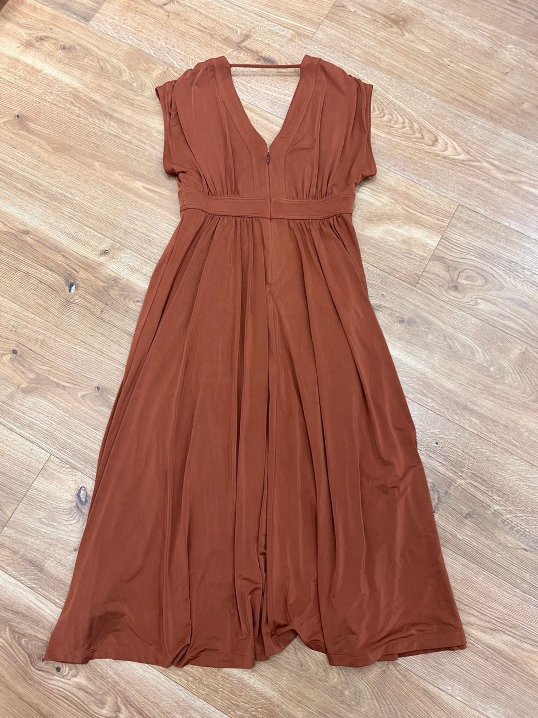 Anthropologie BHLDN V-Neck Midi Dress Rust Orange Jersey Fall Wedding 18