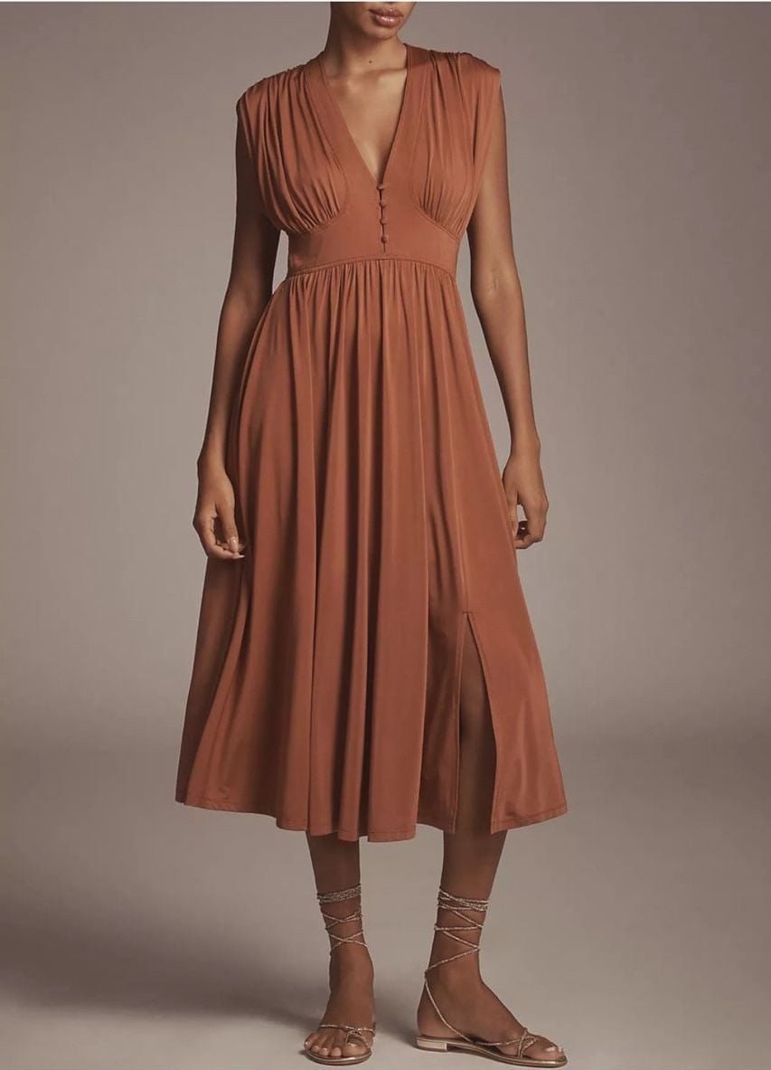 Anthropologie BHLDN V-Neck Midi Dress Rust Orange Jersey Fall Wedding 2