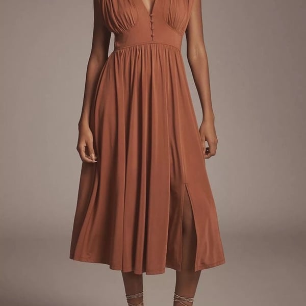 Anthropologie BHLDN V-Neck Midi Dress Rust Orange Jersey Fall Wedding