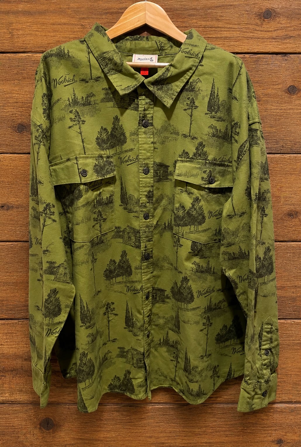 Woolrich 3XL Olive Scenic Cabin Print Button Up Shirt Gorpcore Outdoors 4