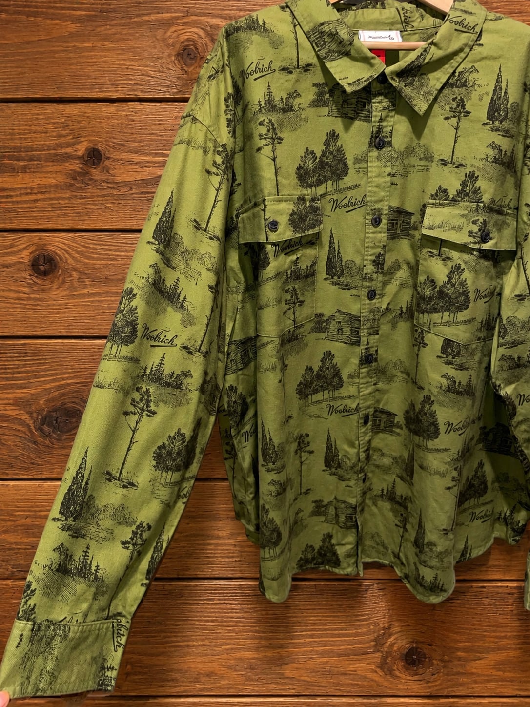 Woolrich 3XL Olive Scenic Cabin Print Button Up Shirt Gorpcore Outdoors 5