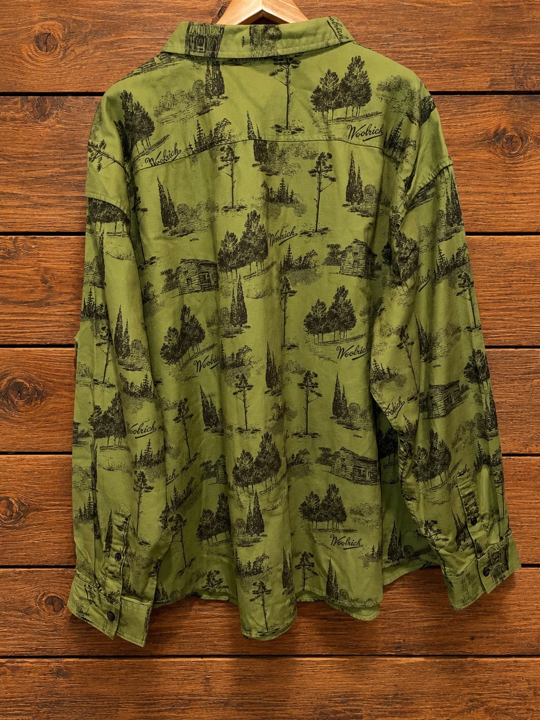 Woolrich 3XL Olive Scenic Cabin Print Button Up Shirt Gorpcore Outdoors 9