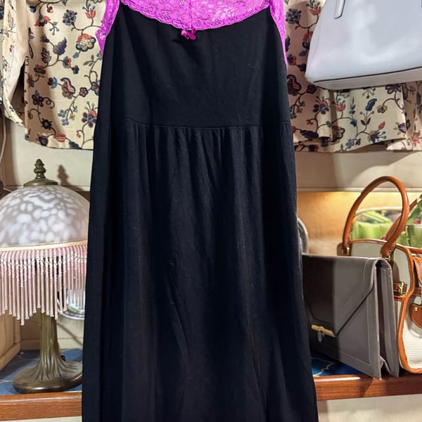 Simply Chic Nightgown Size L Black Pink Lace Trim Babydoll Chemise