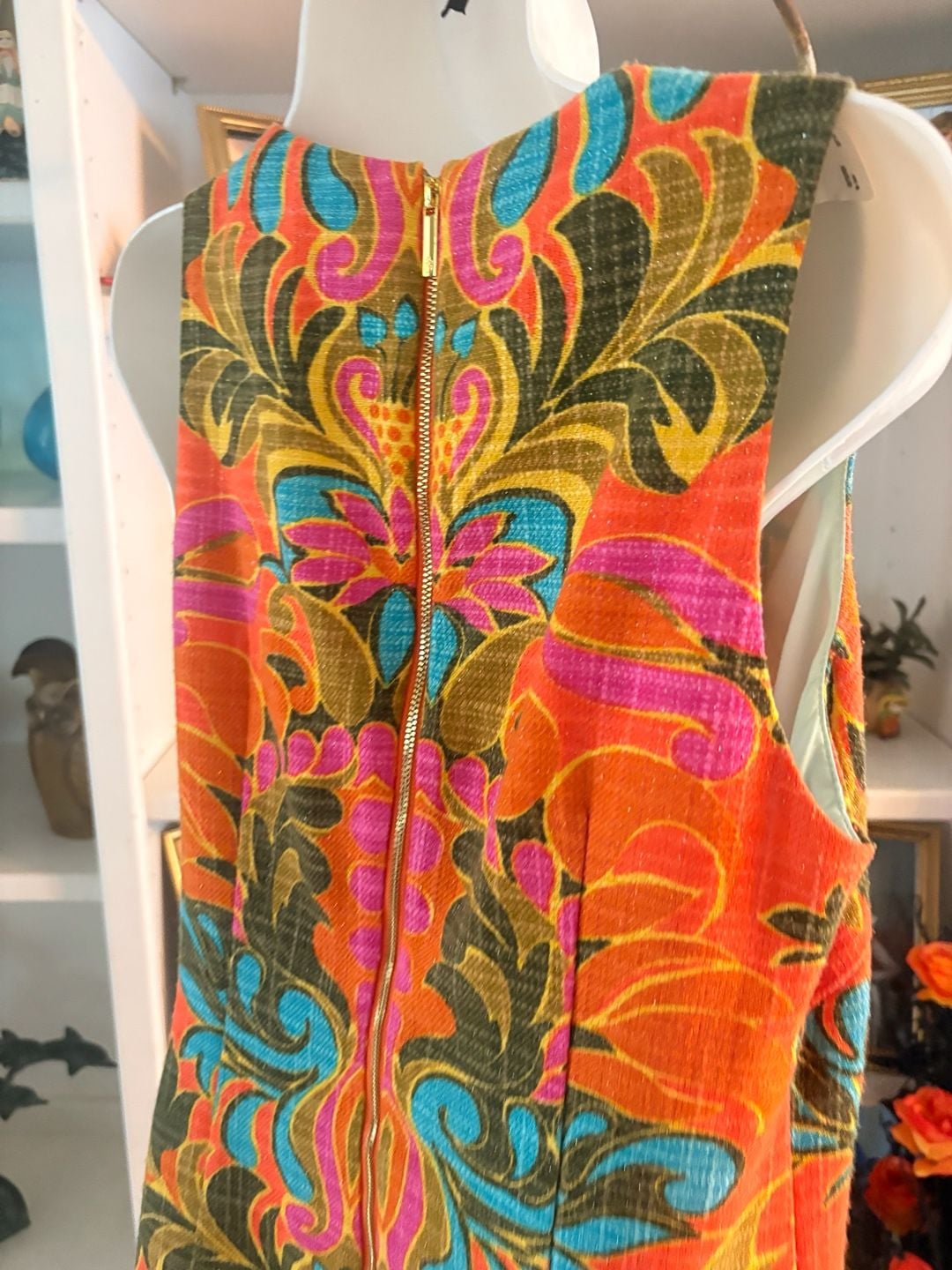 Julie Brown Shift Dress Size 6 Orange Multi Floral Sleeveless Retro 7