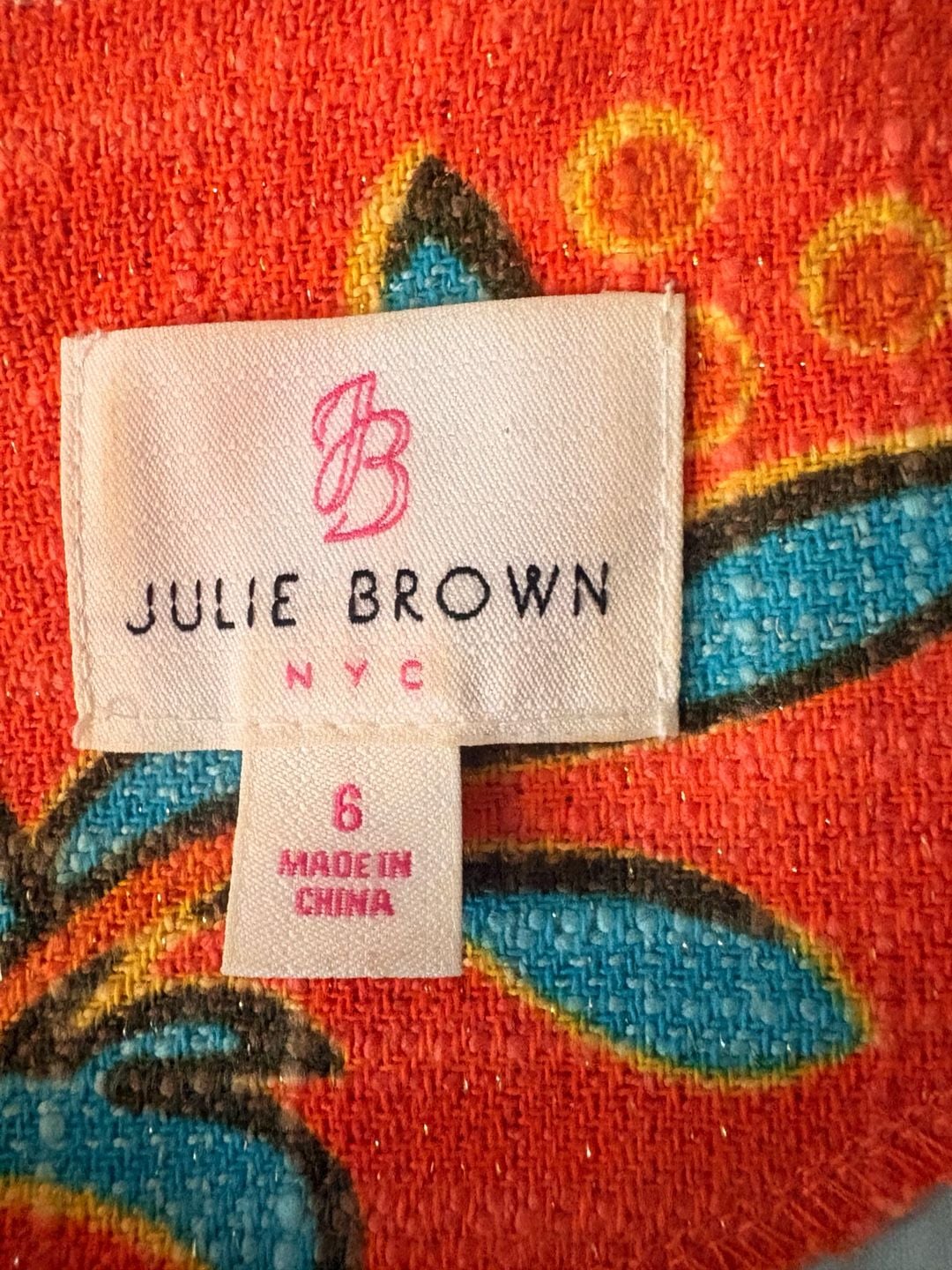 Julie Brown Shift Dress Size 6 Orange Multi Floral Sleeveless Retro 8