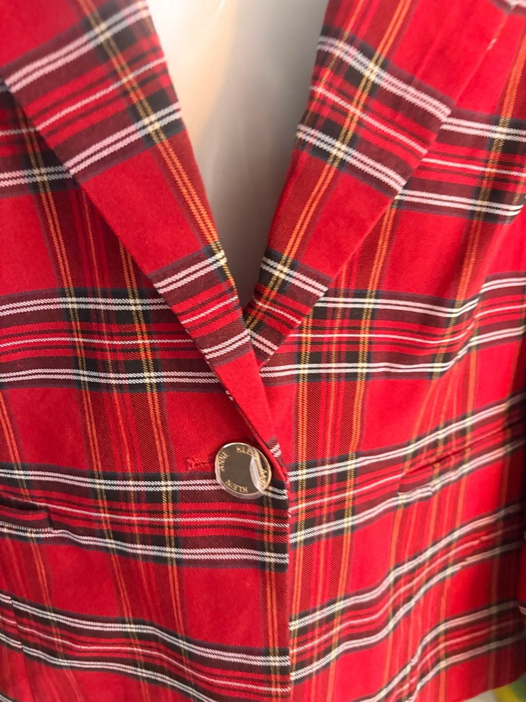 Anne Klein Plaid Blazer Size L Red Tartan Single Button Jacket 3