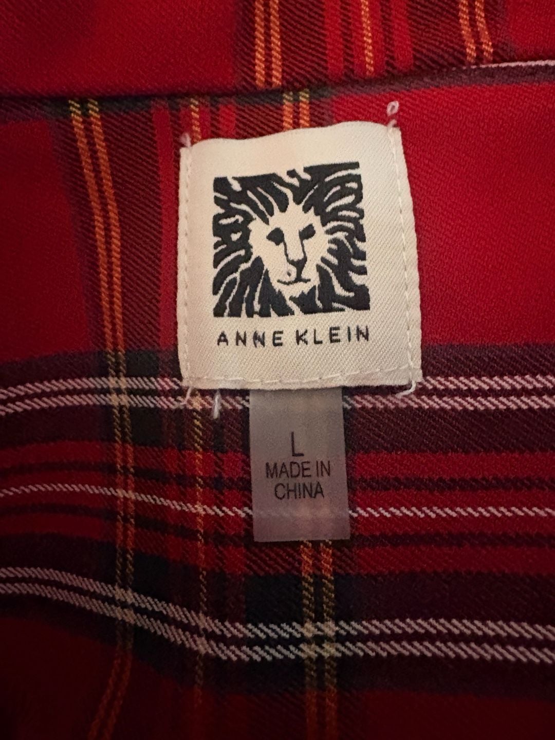 Anne Klein Plaid Blazer Size L Red Tartan Single Button Jacket 6
