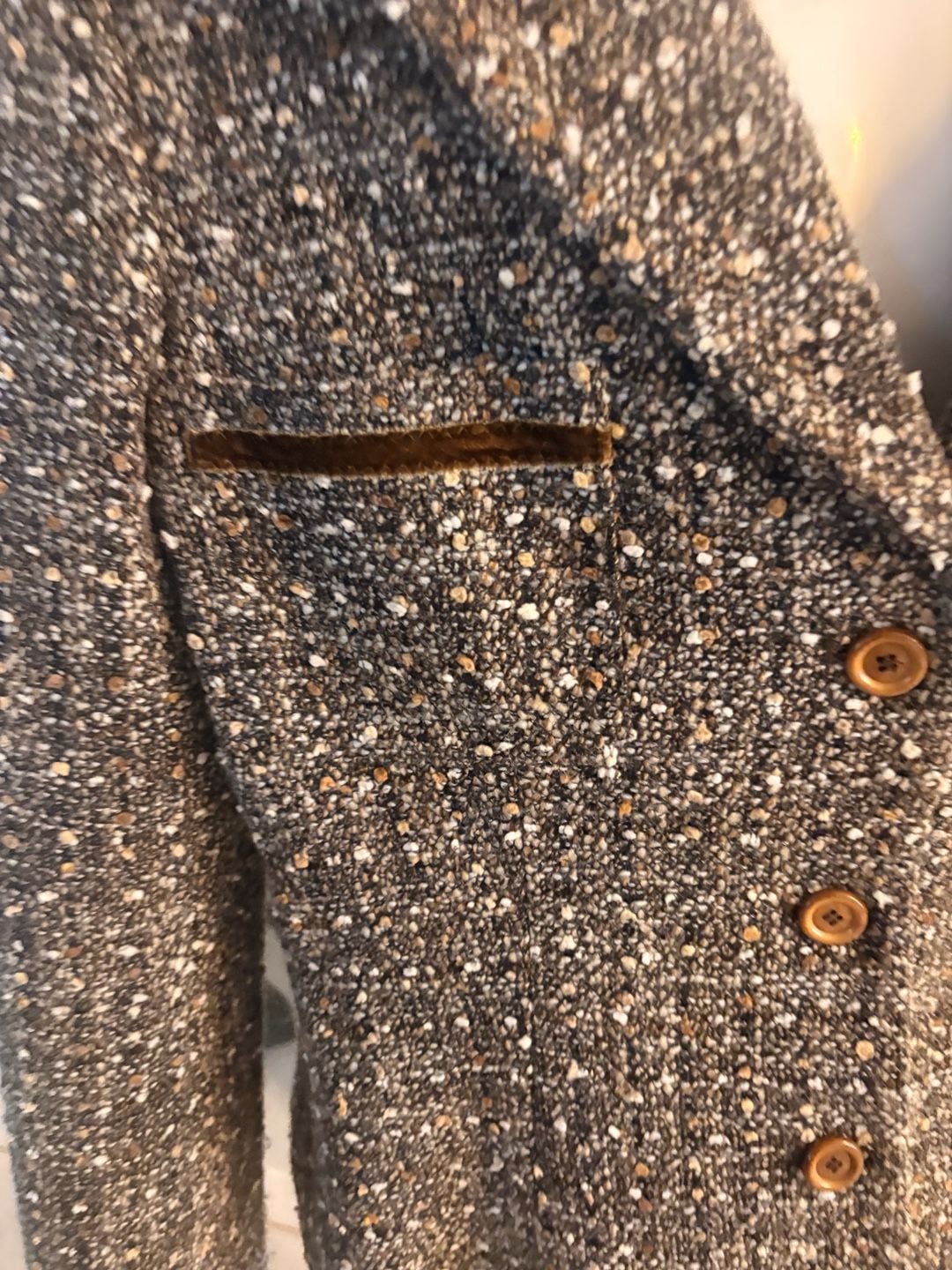 D. Exterior Tweed Blazer Jacket Brown Multi Velvet Trim 3