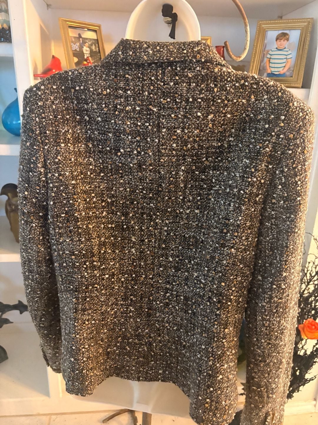 D. Exterior Tweed Blazer Jacket Brown Multi Velvet Trim 6