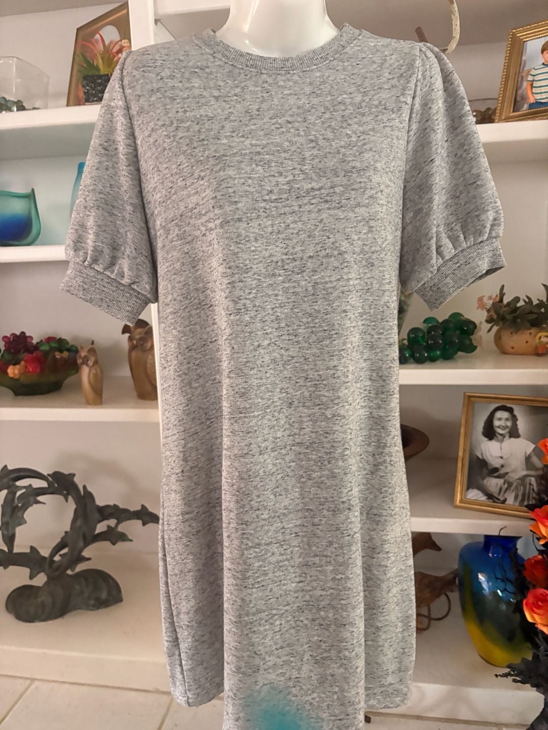 Free Assembly Puff Sleeve Dress Size XS Heather Gray Knit Short Sleeve 2