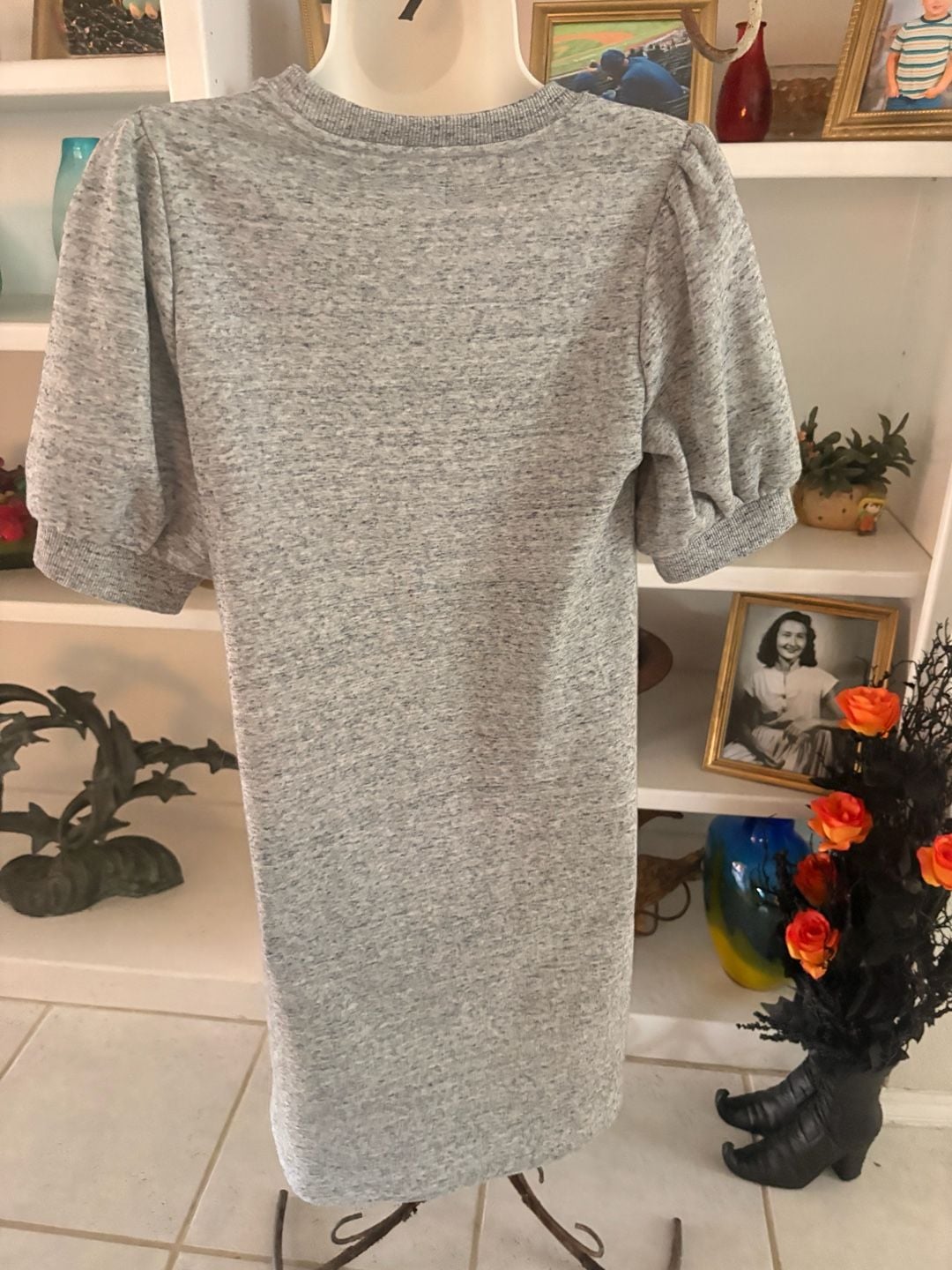 Free Assembly Puff Sleeve Dress Size XS Heather Gray Knit Short Sleeve 6