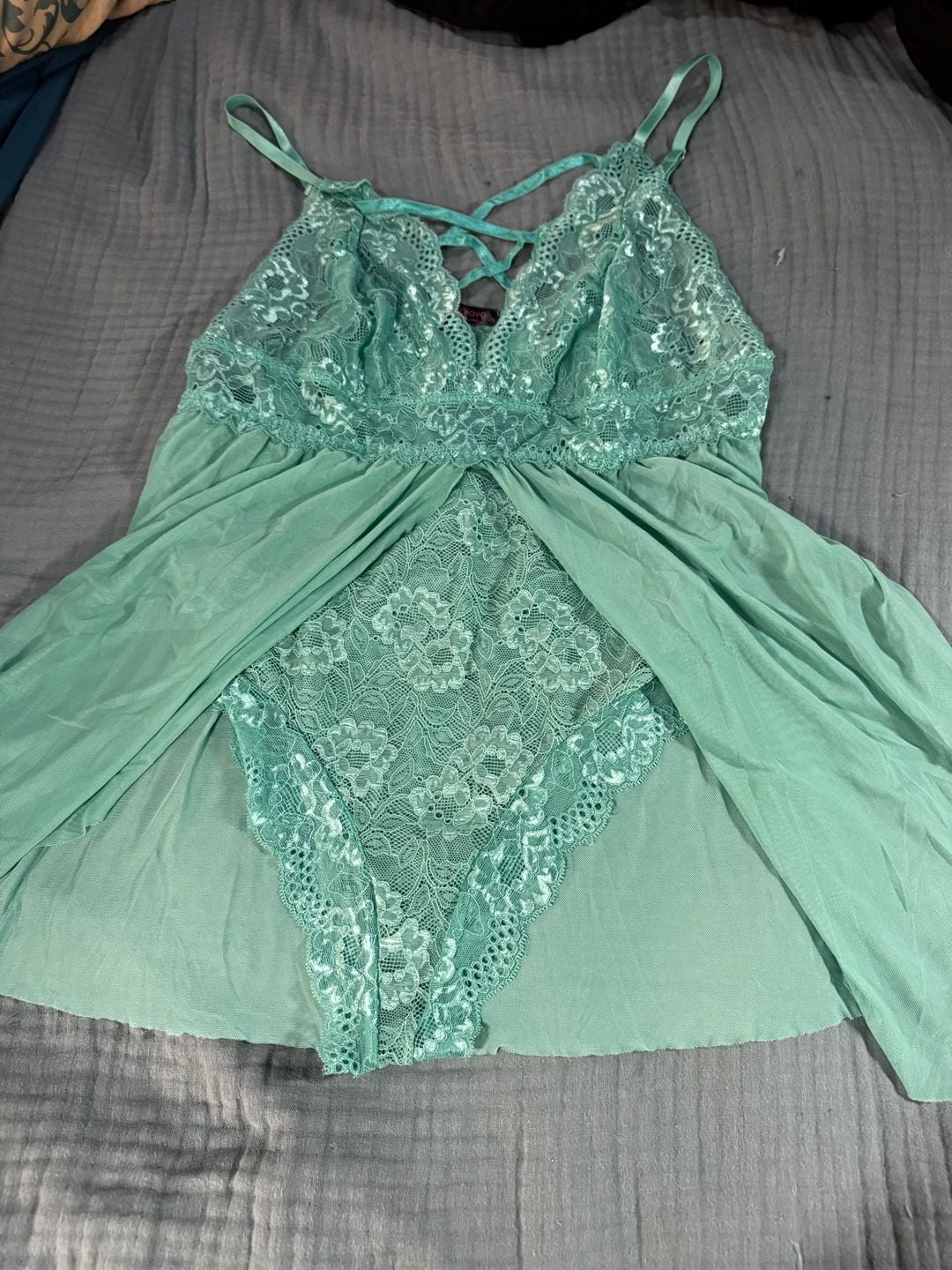 Avidlove Babydoll bodysuit Dress Mint Green Lace Sheer Nightgown 16 1