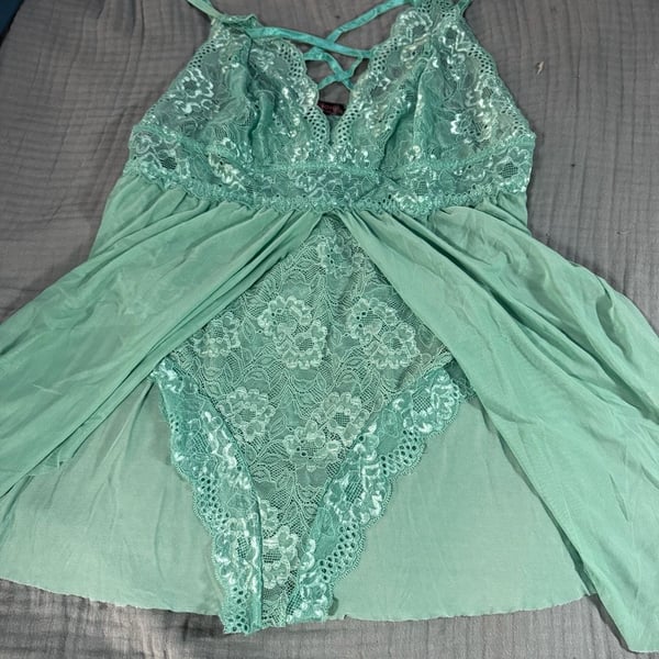 Avidlove  Babydoll bodysuit Dress Mint Green Lace Sheer Nightgown 16