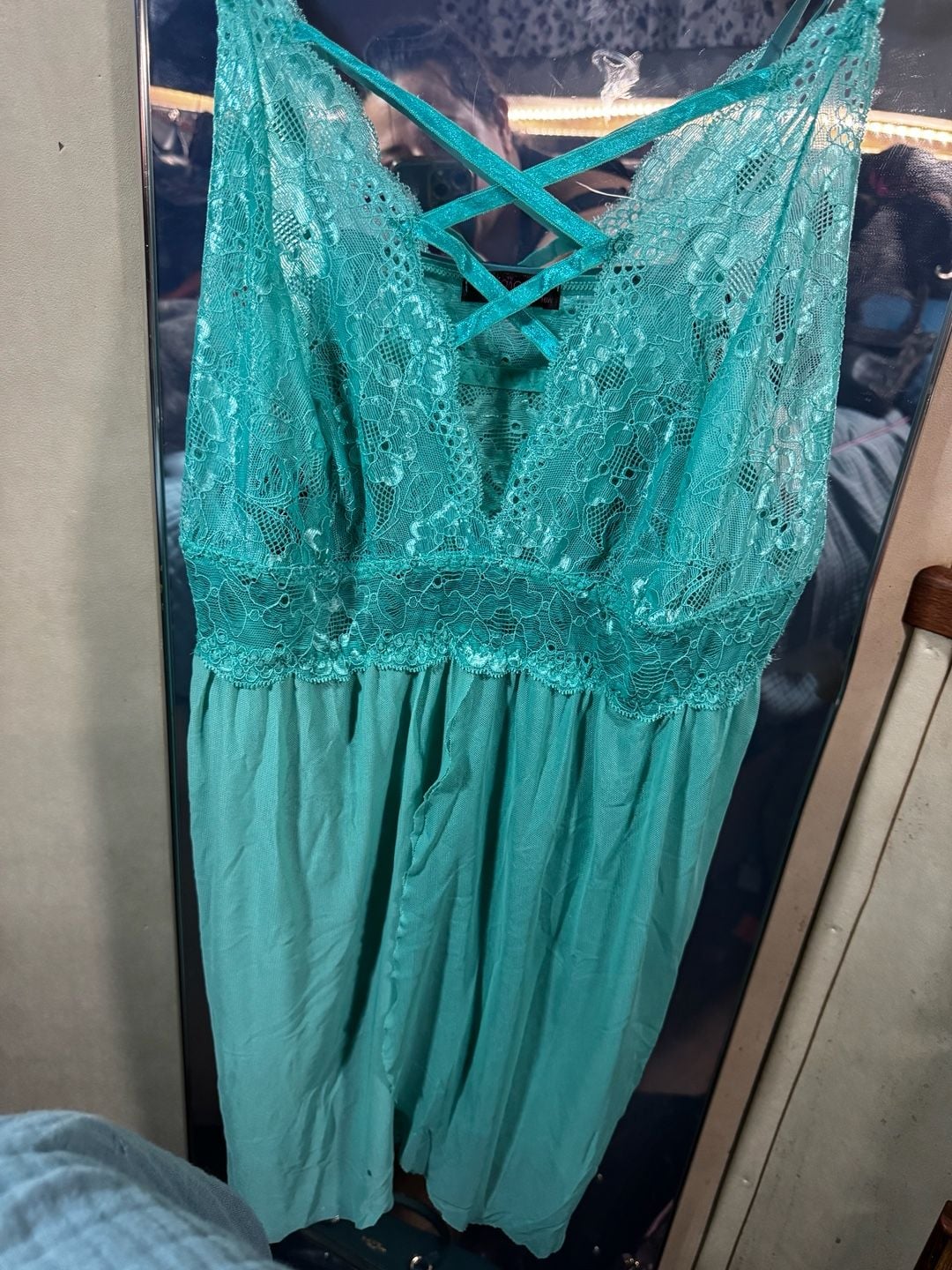 Avidlove Babydoll bodysuit Dress Mint Green Lace Sheer Nightgown 16 2